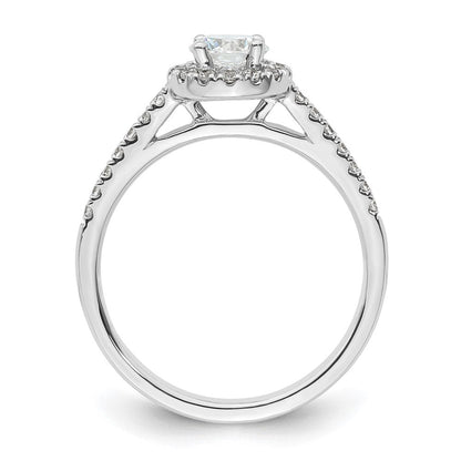 14K Weißgold Verlobungsring mit rundem simulierten Diamanten und Halo