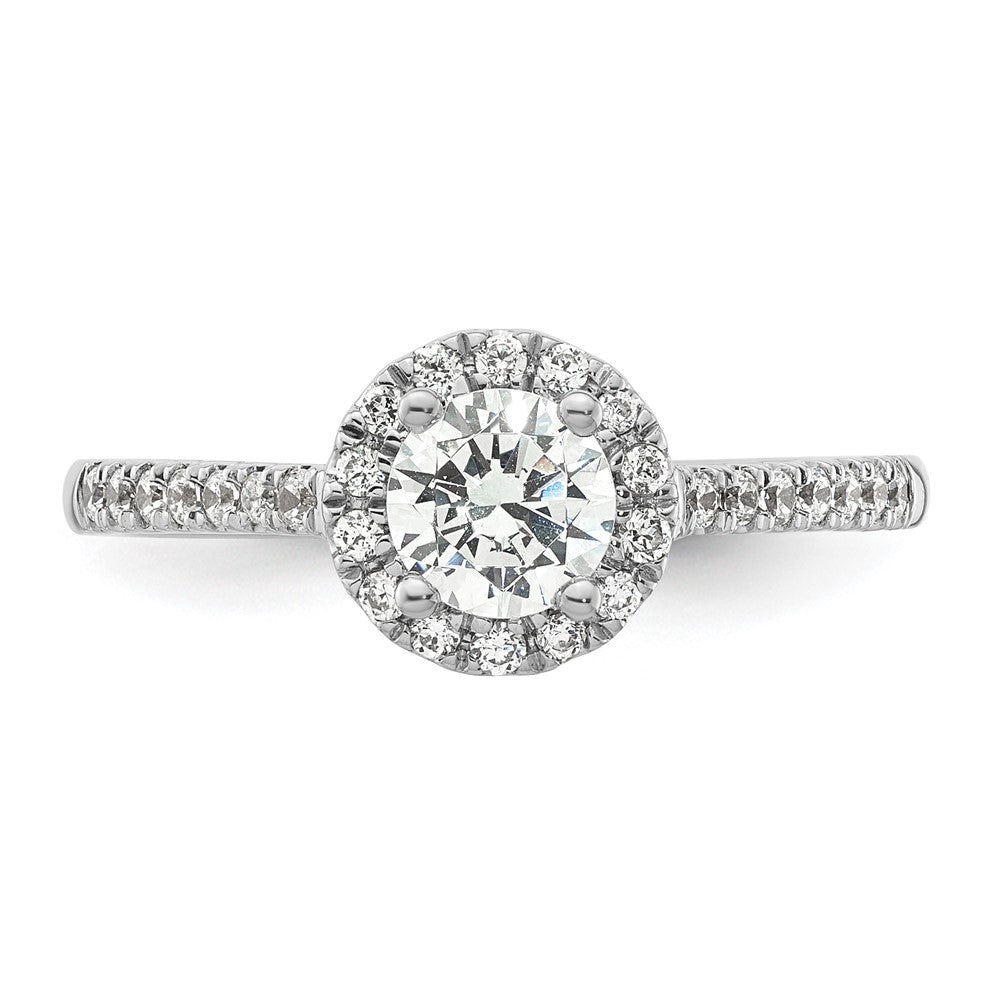14K Weißgold Verlobungsring mit rundem simulierten Diamanten und Halo