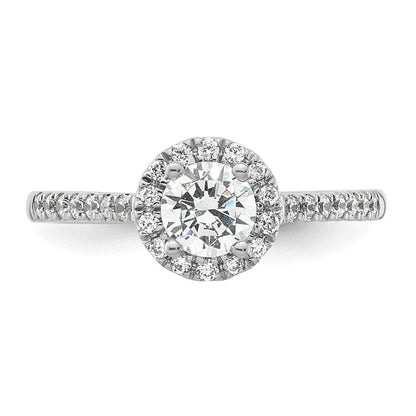 14K Weißgold Verlobungsring mit rundem simulierten Diamanten und Halo