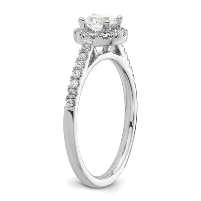 14K Weißgold Verlobungsring mit rundem simulierten Diamanten und Halo