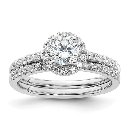 14K Weißgold Verlobungsring mit rundem simulierten Diamanten und Halo