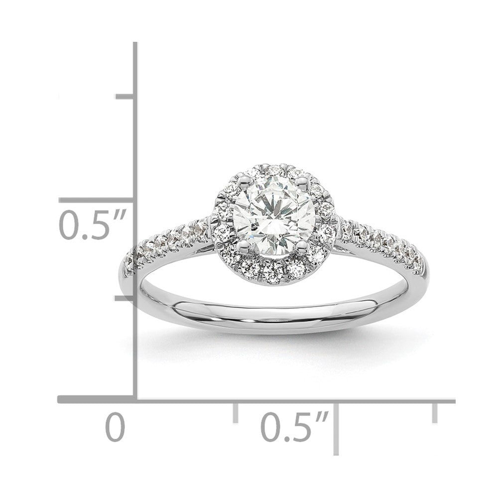 14K Weißgold Verlobungsring mit rundem simulierten Diamanten und Halo