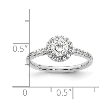 14K Weißgold Verlobungsring mit rundem simulierten Diamanten und Halo