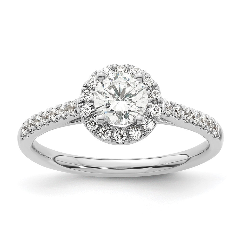 14K Weißgold Verlobungsring mit rundem simulierten Diamanten und Halo