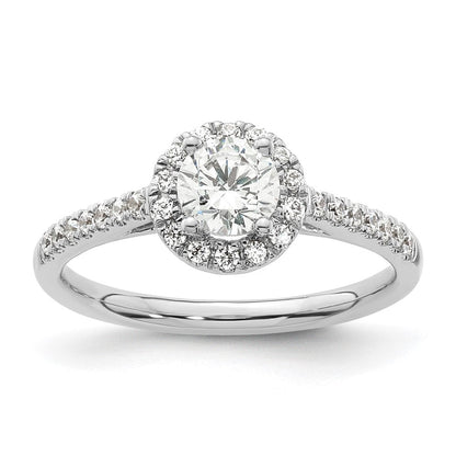 14K Weißgold Verlobungsring mit rundem simulierten Diamanten und Halo