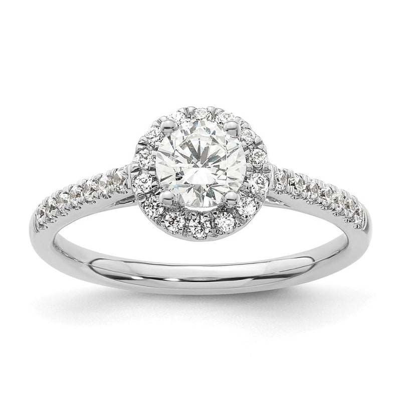 14K Weißgold Verlobungsring mit rundem simulierten Diamanten und Halo