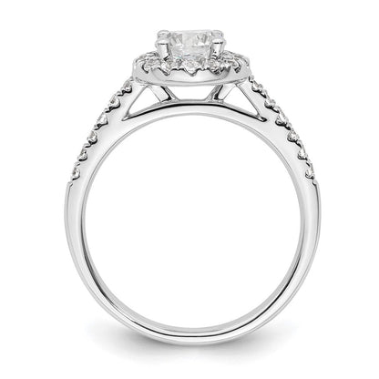 14K Weißgold Verlobungsring mit rundem simuliertem Diamanten und Halo