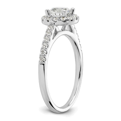 14K Weißgold Verlobungsring mit rundem simuliertem Diamanten und Halo