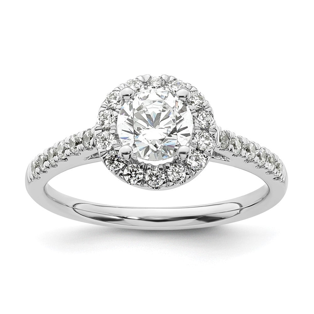 14K Weißgold Verlobungsring mit rundem simuliertem Diamanten und Halo