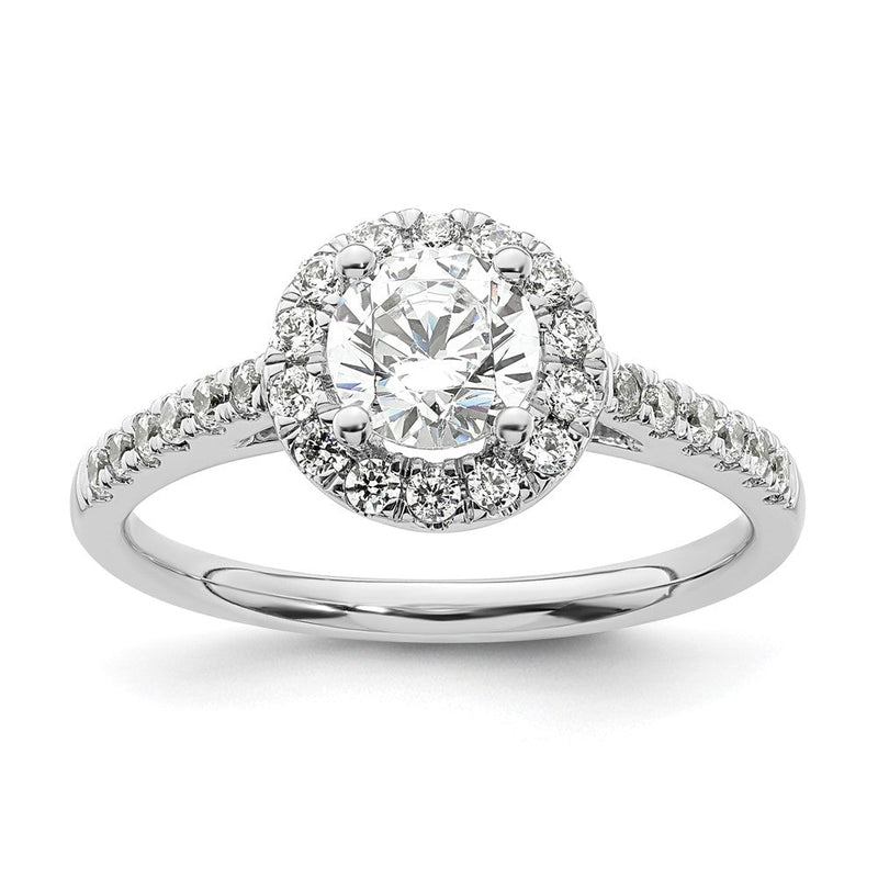 14K Weißgold Verlobungsring mit rundem simuliertem Diamanten und Halo