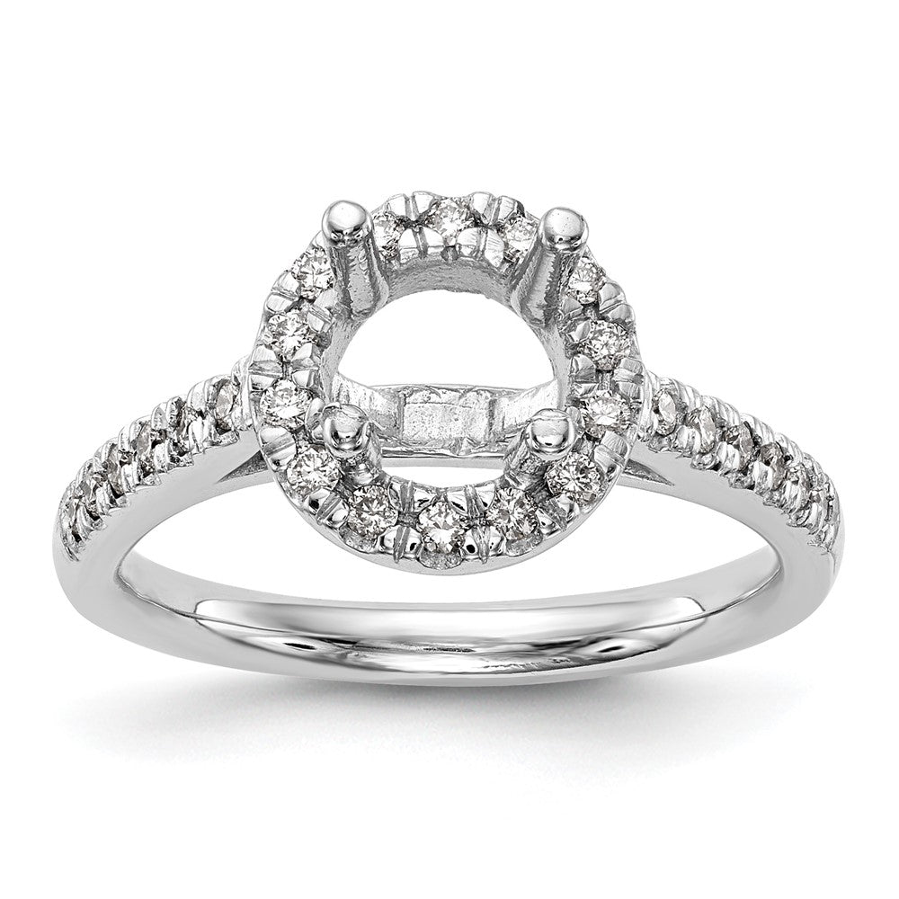 14K Weißgold Verlobungsring mit rundem simuliertem Diamanten und Halo