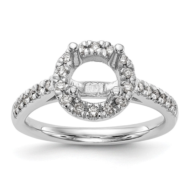 14K Weißgold Verlobungsring mit rundem simuliertem Diamanten und Halo
