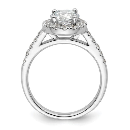 14K Weißgold Verlobungsring mit rundem simuliertem Diamanten und Halo