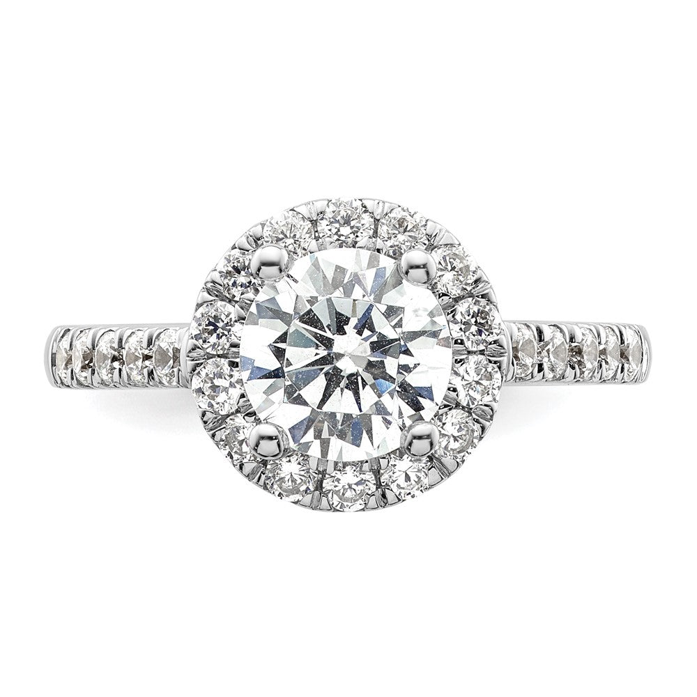 14K Weißgold Verlobungsring mit rundem simuliertem Diamanten und Halo