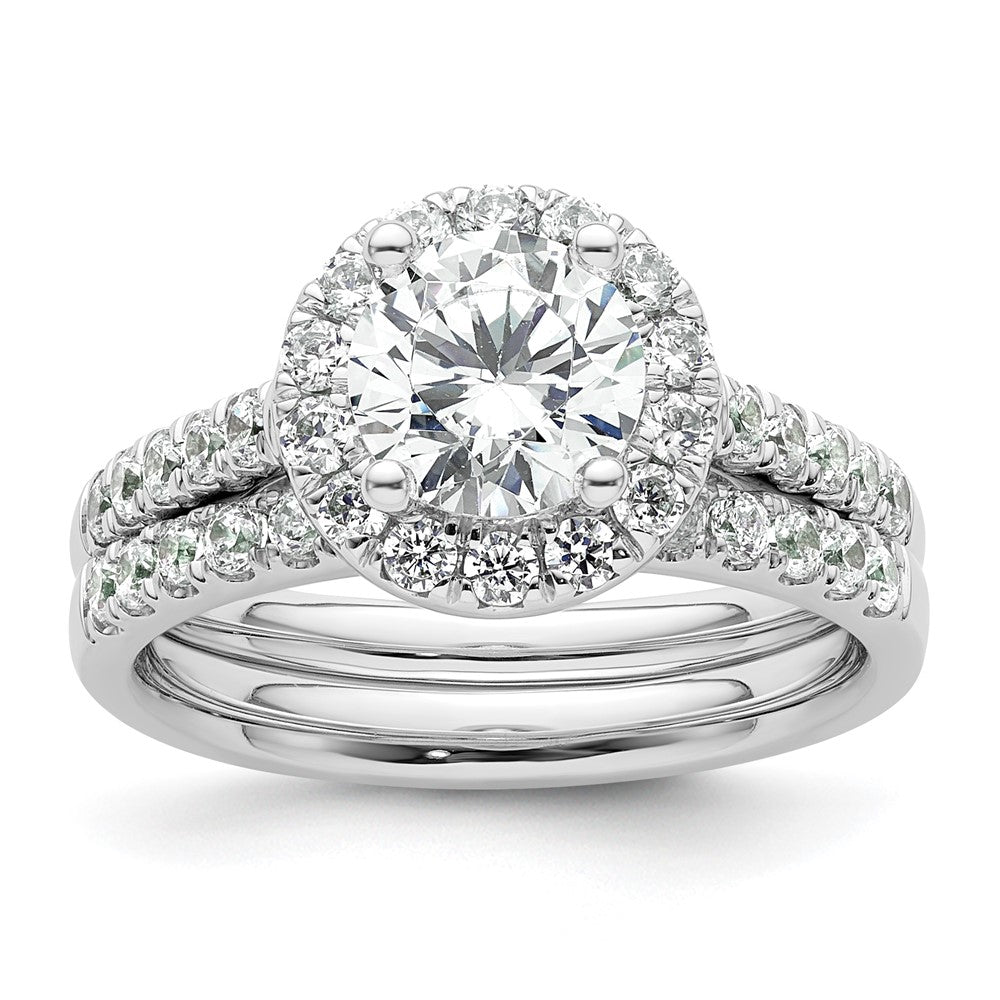 14K Weißgold Verlobungsring mit rundem simuliertem Diamanten und Halo