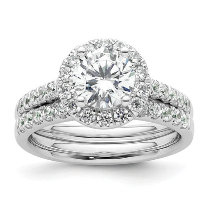14K Weißgold Verlobungsring mit rundem simuliertem Diamanten und Halo