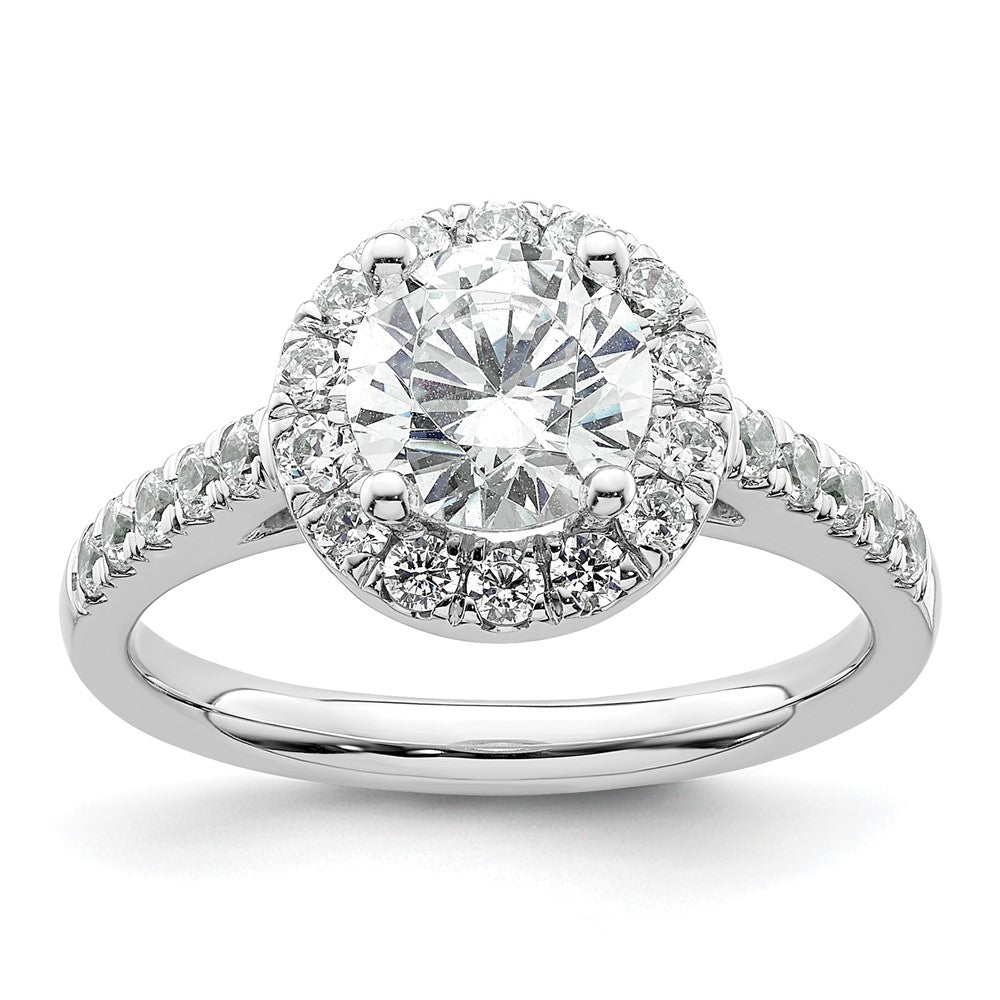 14K Weißgold Verlobungsring mit rundem simuliertem Diamanten und Halo