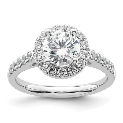 14K Weißgold Verlobungsring mit rundem simuliertem Diamanten und Halo