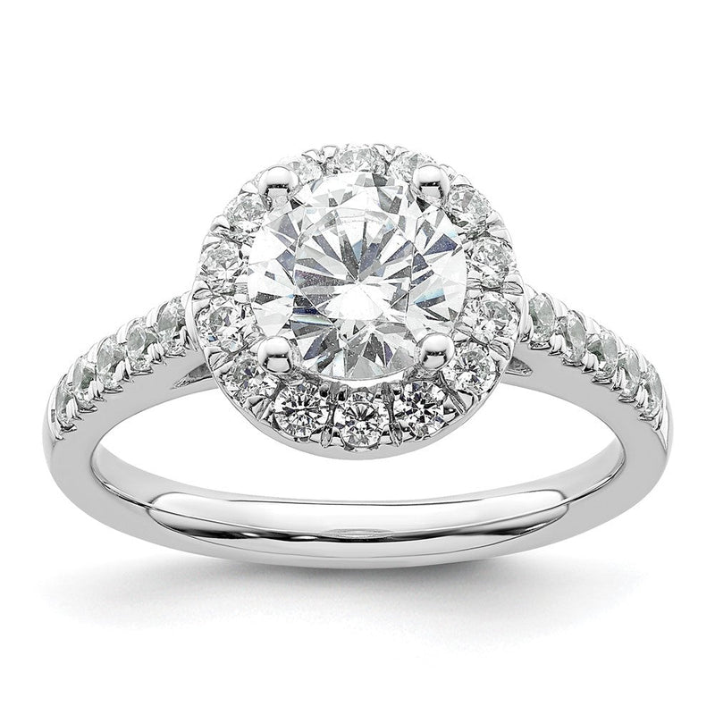 14K Weißgold Verlobungsring mit rundem simuliertem Diamanten und Halo