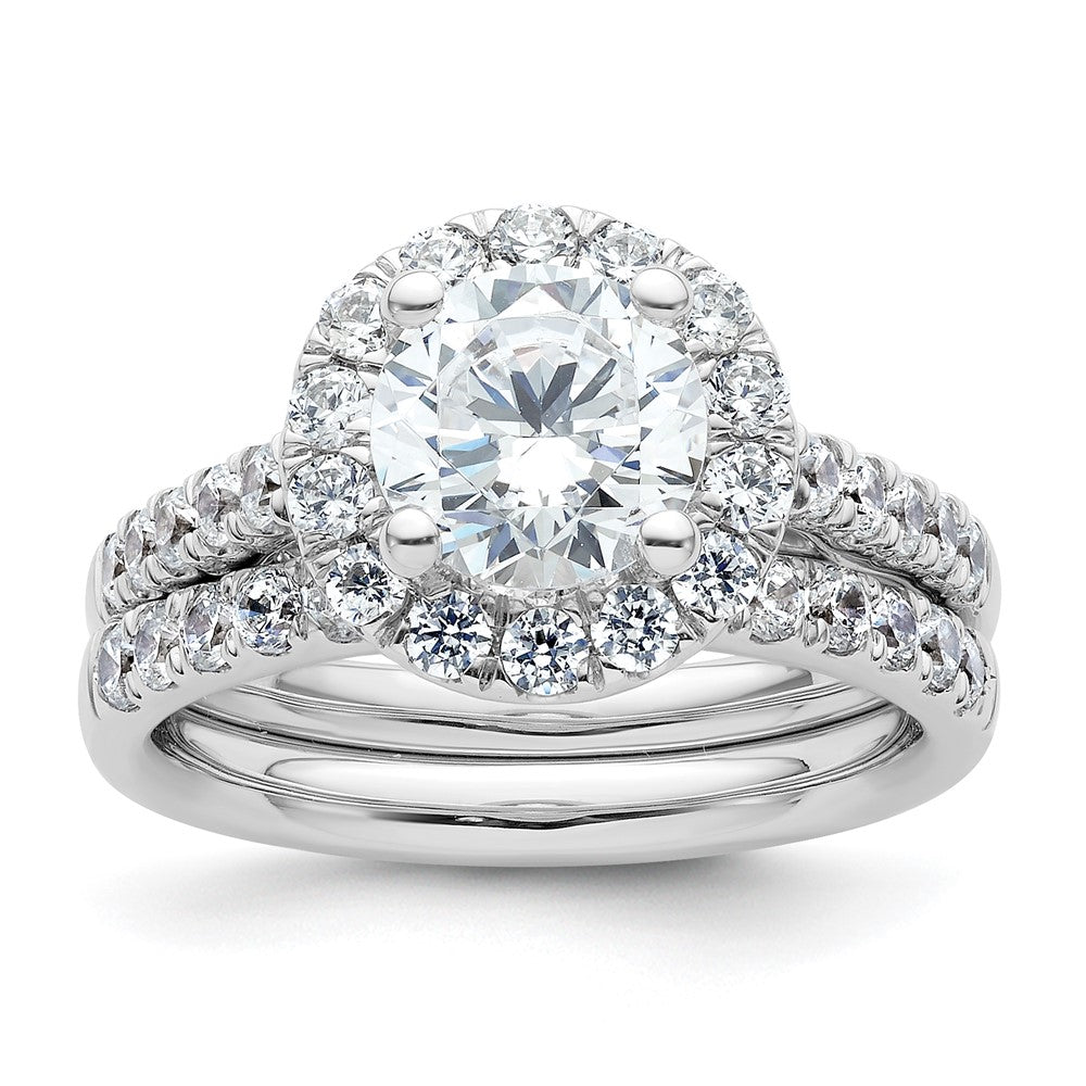 14K Weißgold Verlobungsring mit rundem simuliertem Diamanten, Halo-Fassung