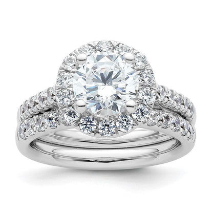 14K Weißgold Verlobungsring mit rundem simuliertem Diamanten, Halo-Fassung