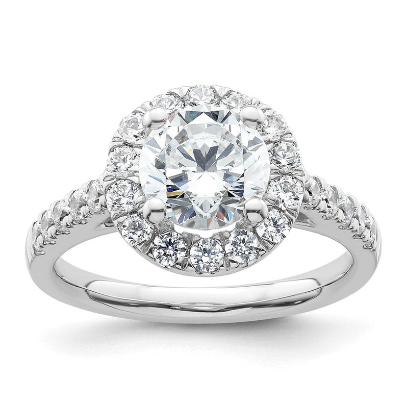 14K Weißgold Verlobungsring mit rundem simuliertem Diamanten in Halo-Fassung