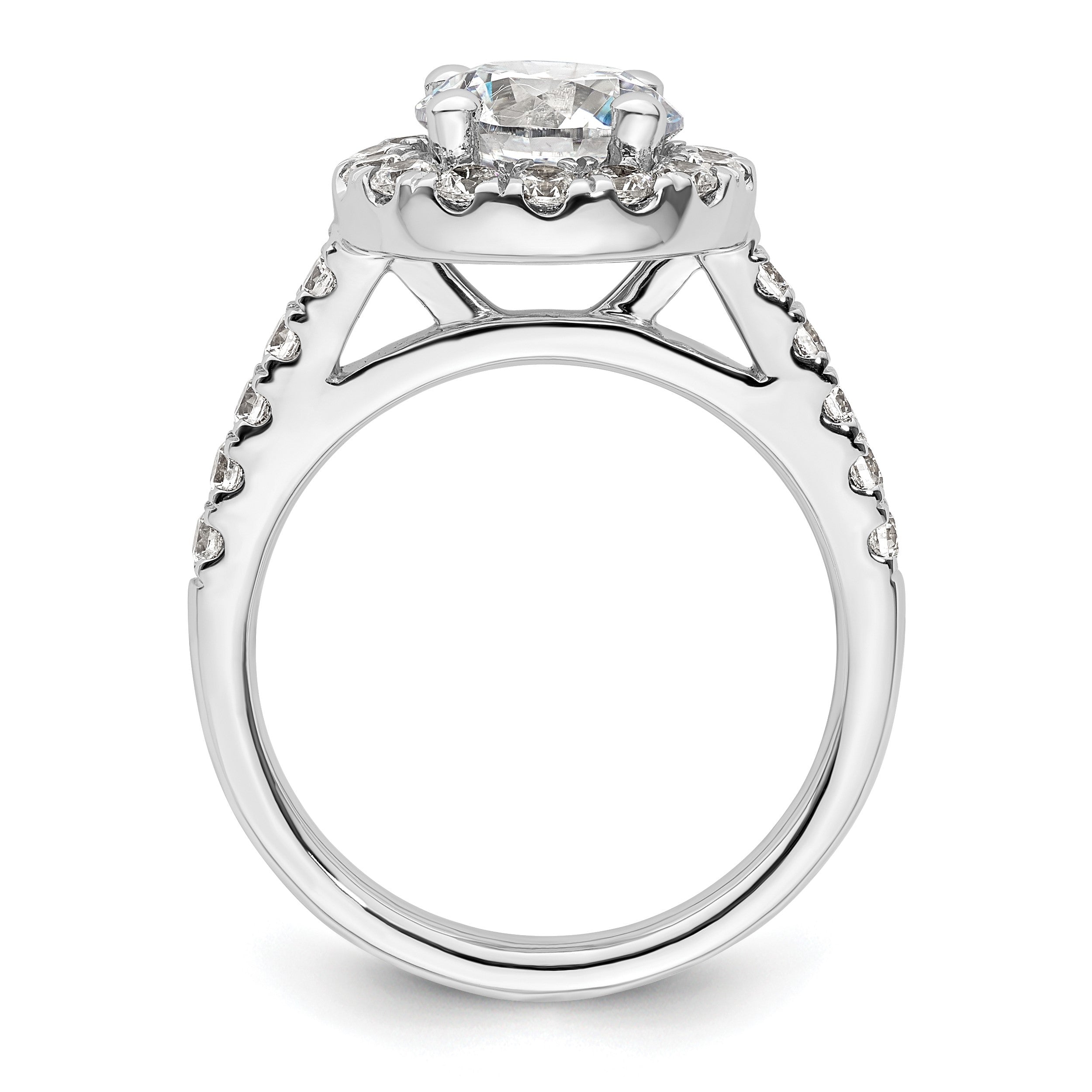 14K Weißgold Verlobungsring mit rundem simuliertem Diamant und Halo-Fassung