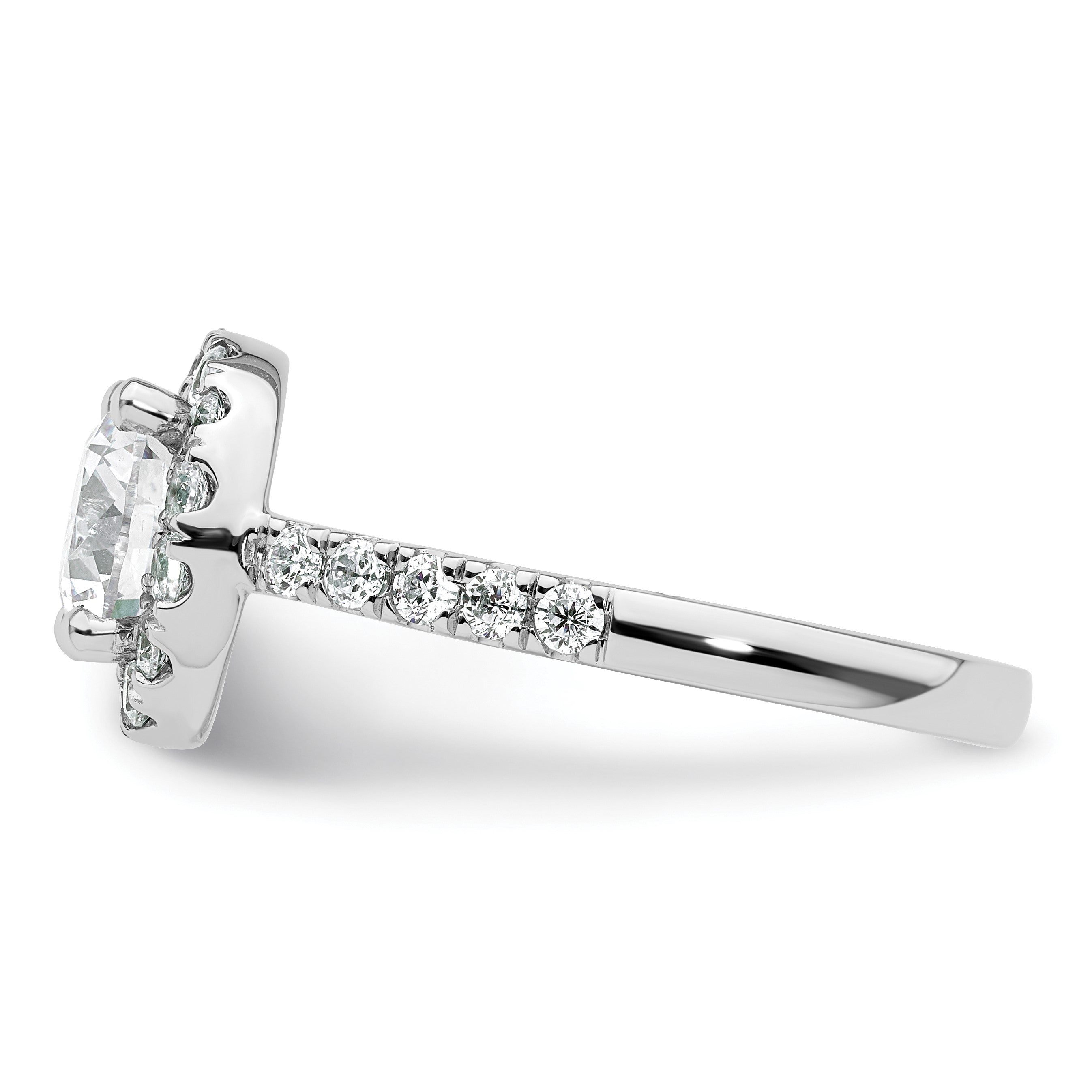 14K Weißgold Verlobungsring mit rundem simuliertem Diamant und Halo-Fassung