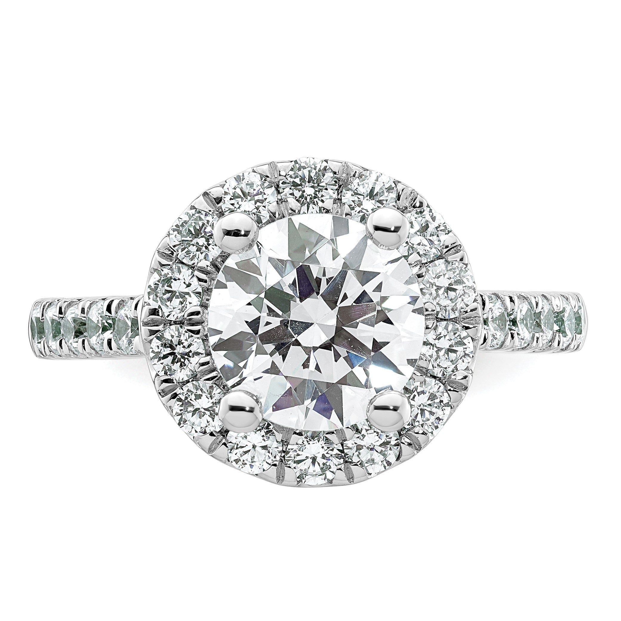 14K Weißgold Verlobungsring mit rundem simuliertem Diamant und Halo-Fassung