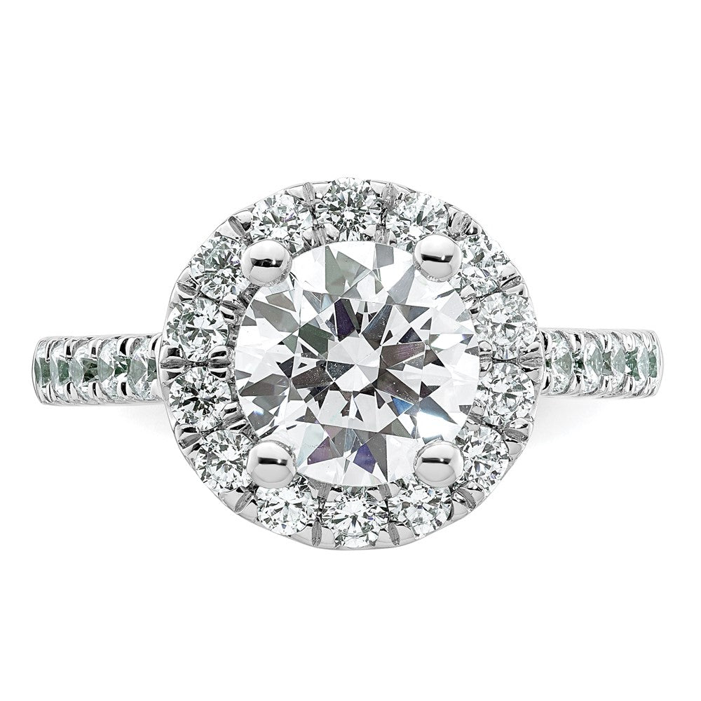 14K Weißgold Verlobungsring mit rundem simuliertem Diamant und Halo-Fassung