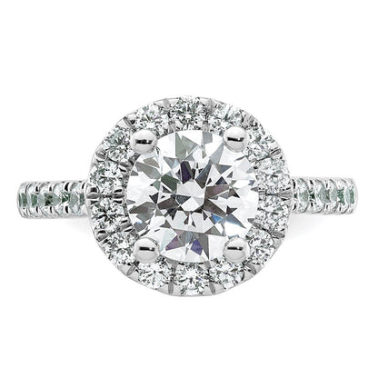 14K Weißgold Verlobungsring mit rundem simuliertem Diamant und Halo-Fassung