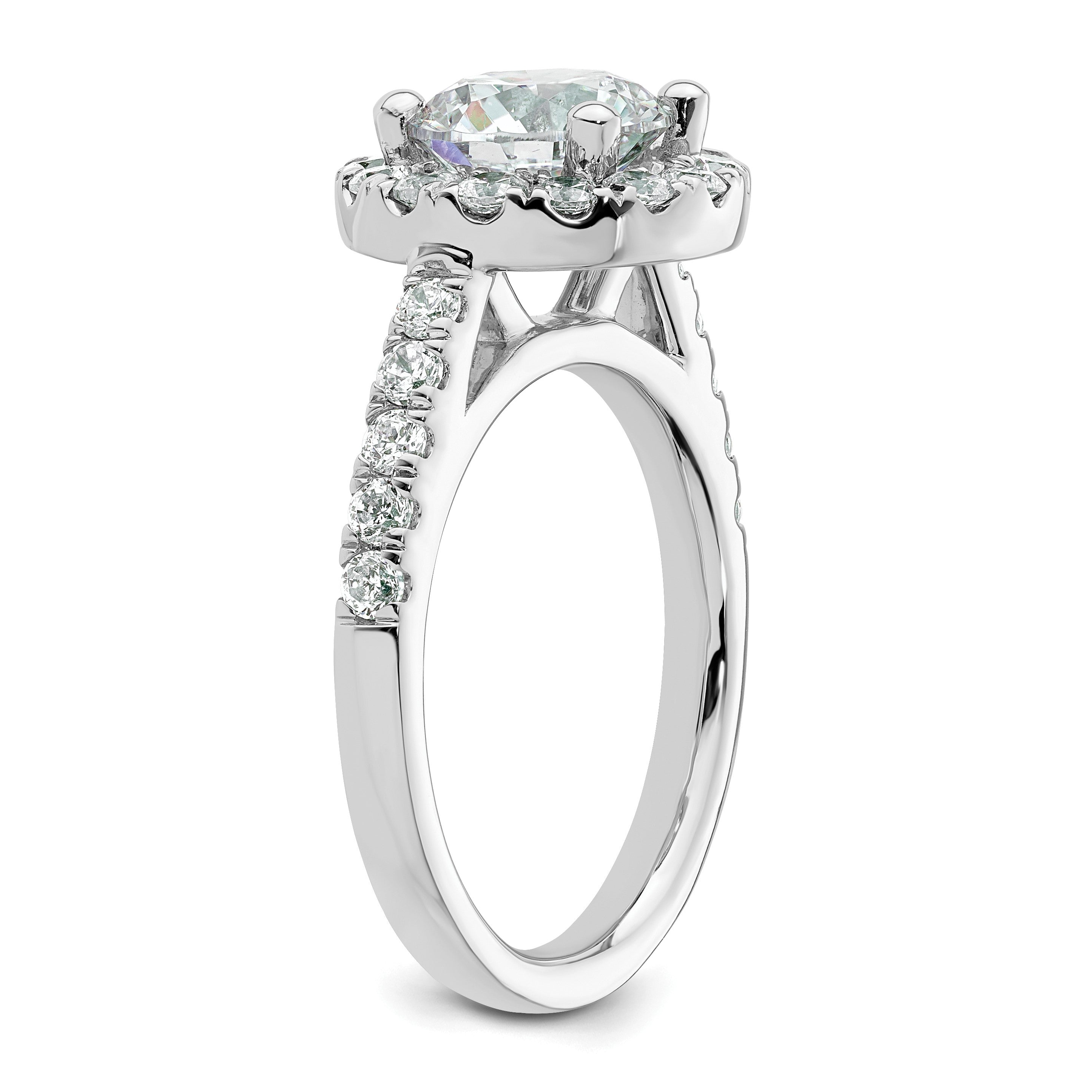 14K Weißgold Verlobungsring mit rundem simuliertem Diamant und Halo-Fassung
