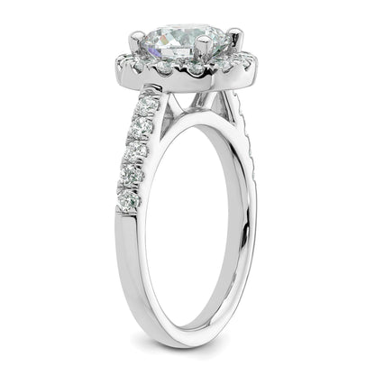 14K Weißgold Verlobungsring mit rundem simuliertem Diamant und Halo-Fassung