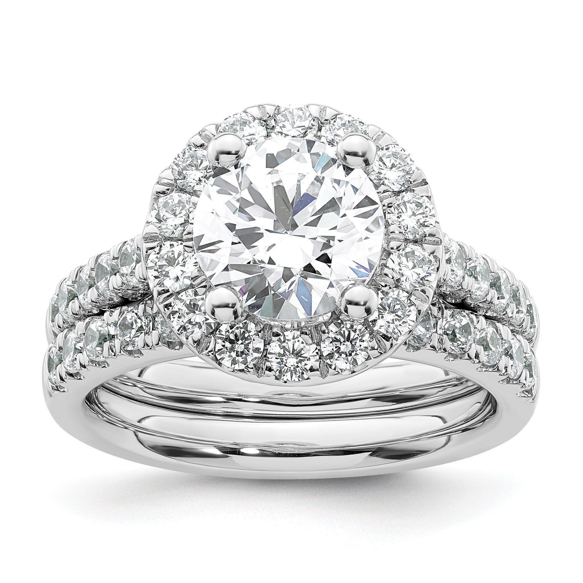 14K Weißgold Verlobungsring mit rundem simuliertem Diamant und Halo-Fassung