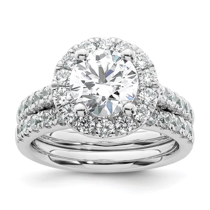 14K Weißgold Verlobungsring mit rundem simuliertem Diamant und Halo-Fassung