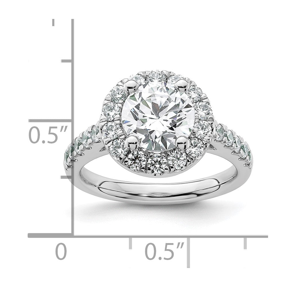 14K Weißgold Verlobungsring mit rundem simuliertem Diamant und Halo-Fassung