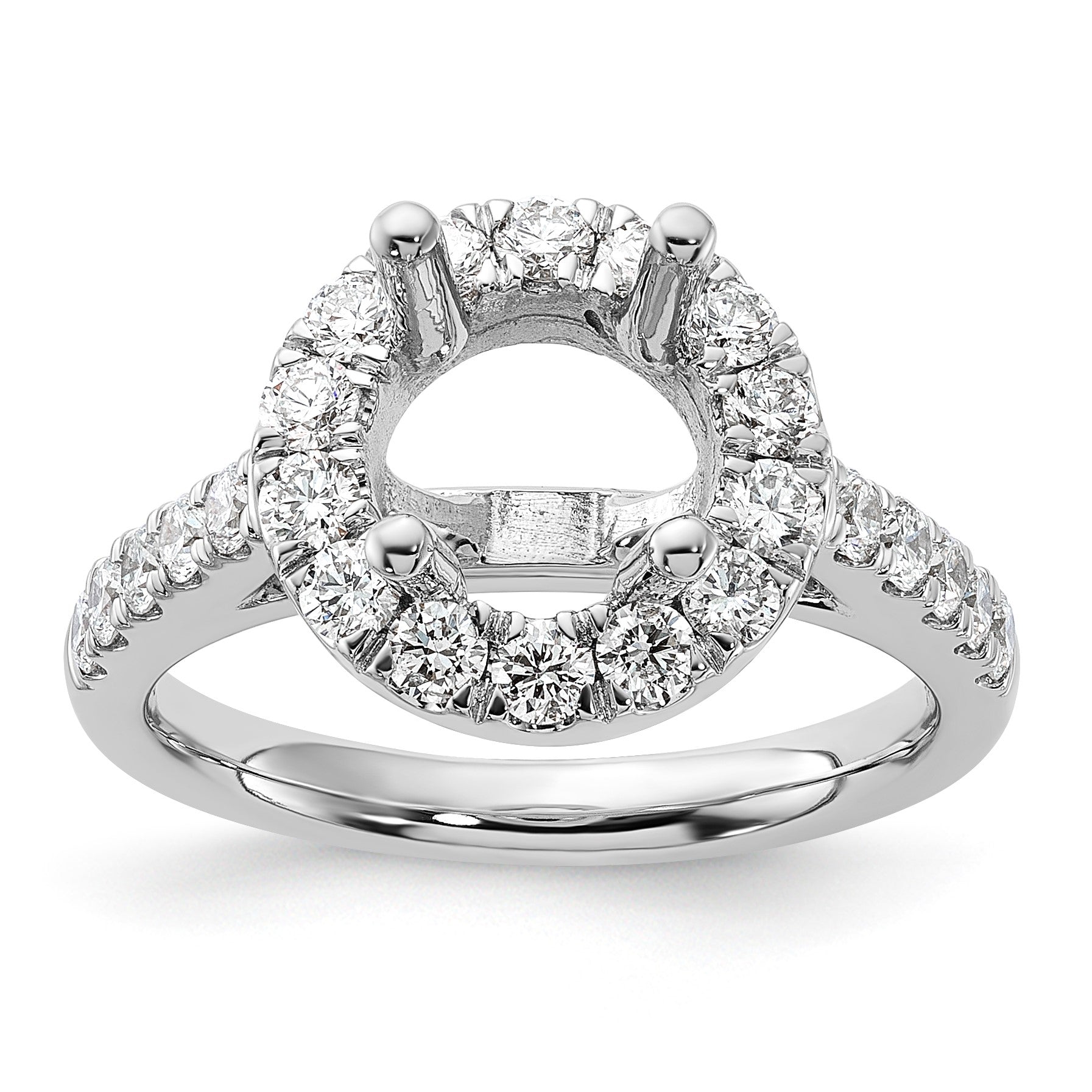 14K Weißgold Verlobungsring mit rundem simuliertem Diamant und Halo-Fassung