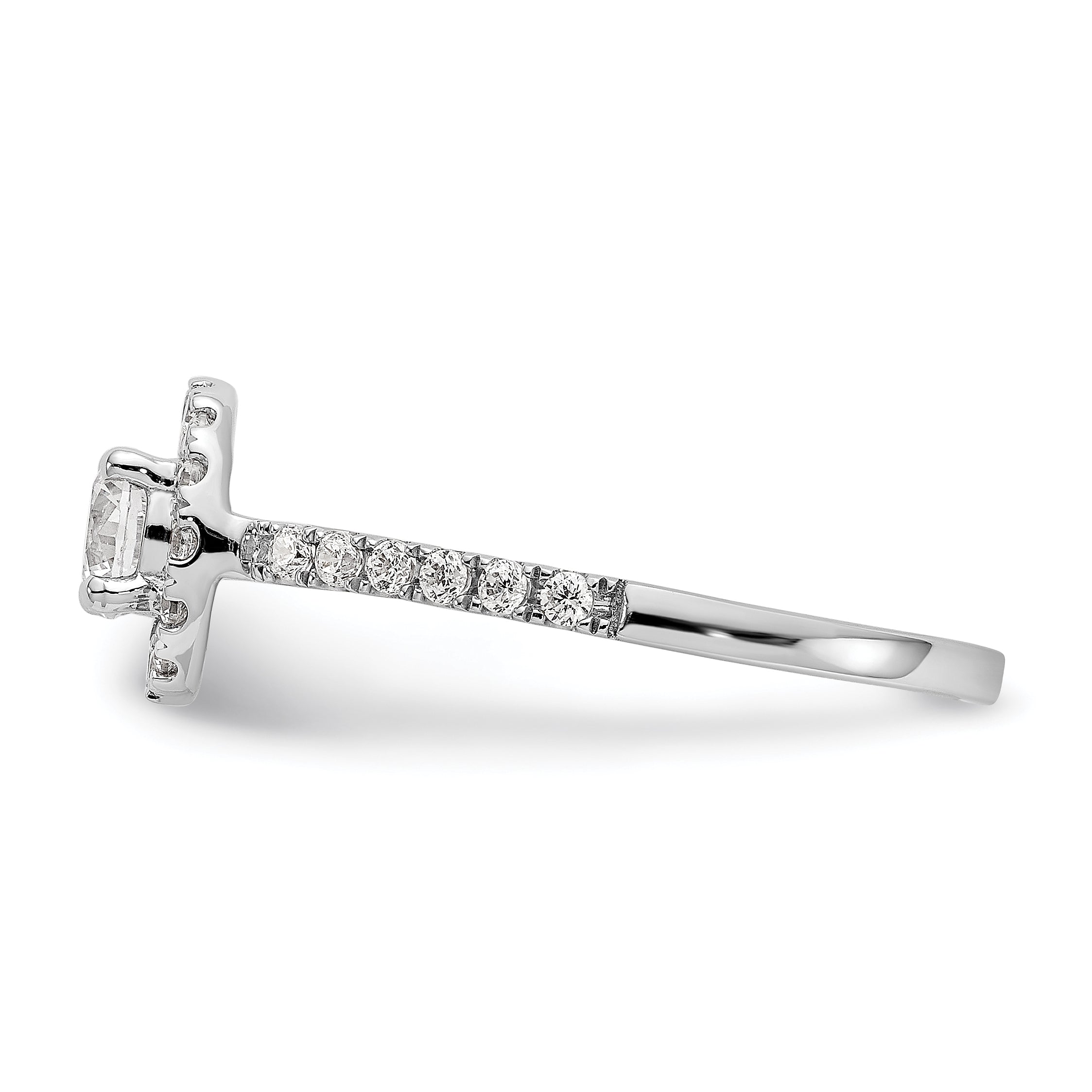 14K Weißgold Verlobungsring mit rundem simuliertem Diamanten und Halo-Fassung