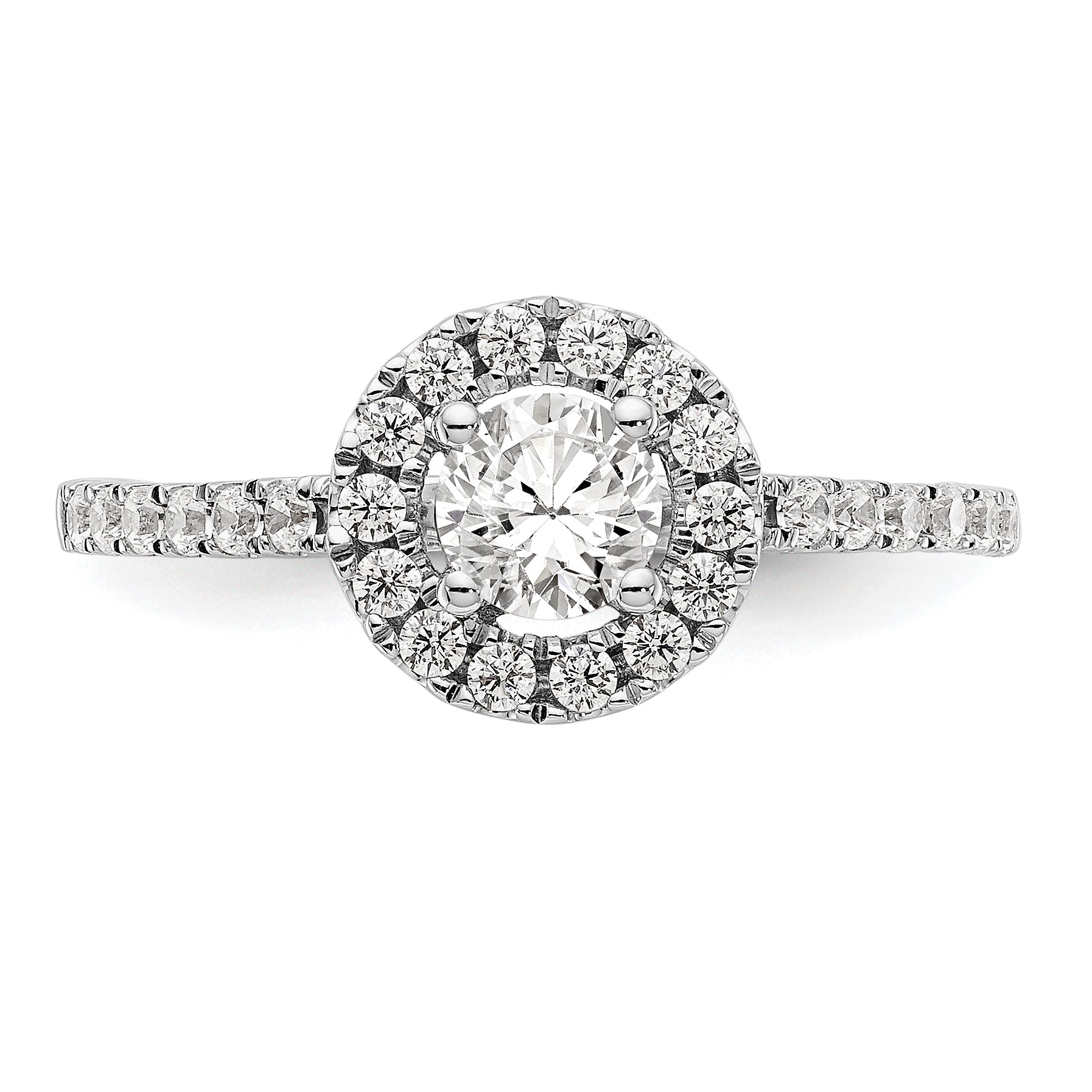 14K Weißgold Verlobungsring mit rundem simuliertem Diamanten und Halo-Fassung