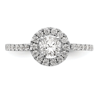 14K Weißgold Verlobungsring mit rundem simuliertem Diamanten und Halo-Fassung