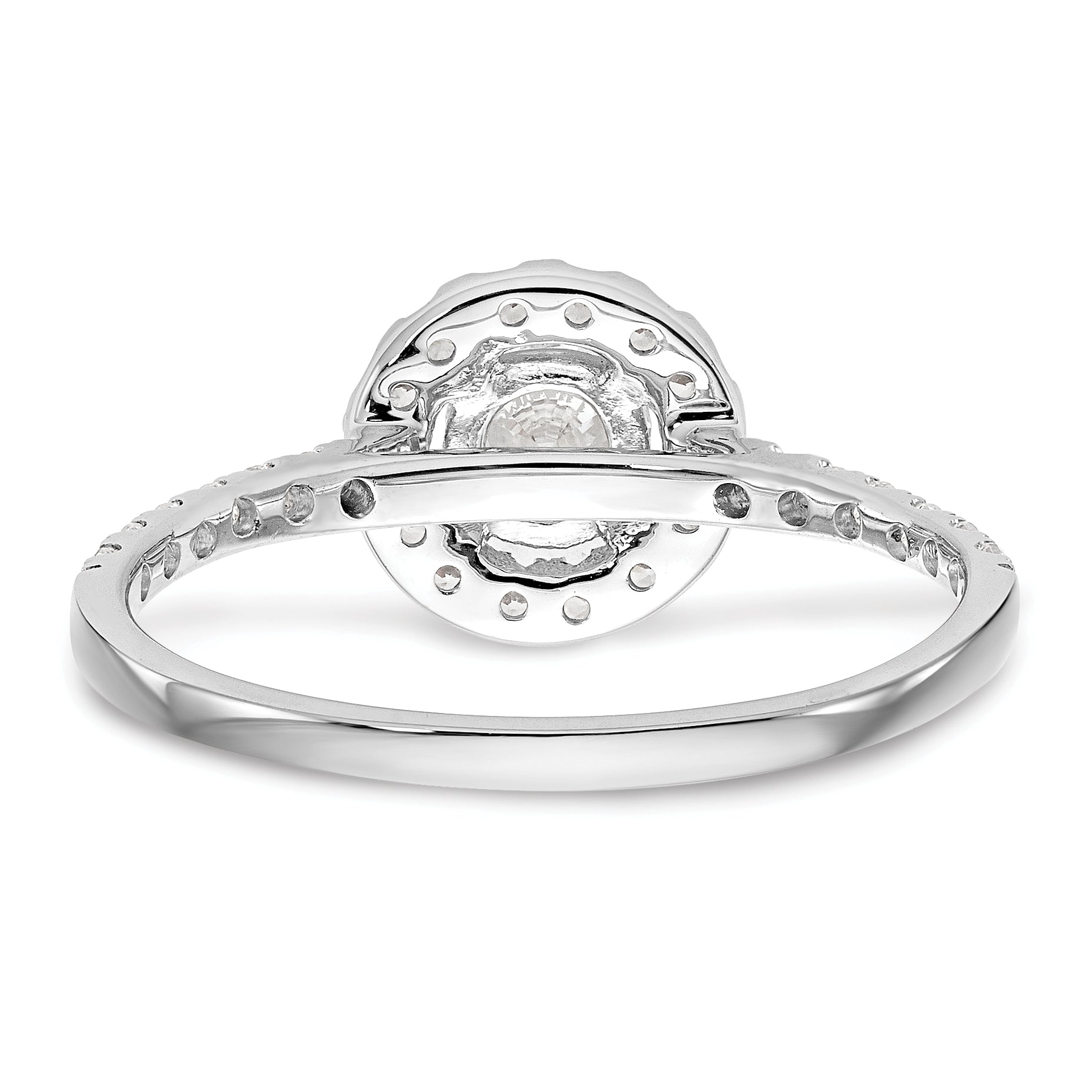 14K Weißgold Verlobungsring mit rundem simuliertem Diamanten und Halo-Fassung