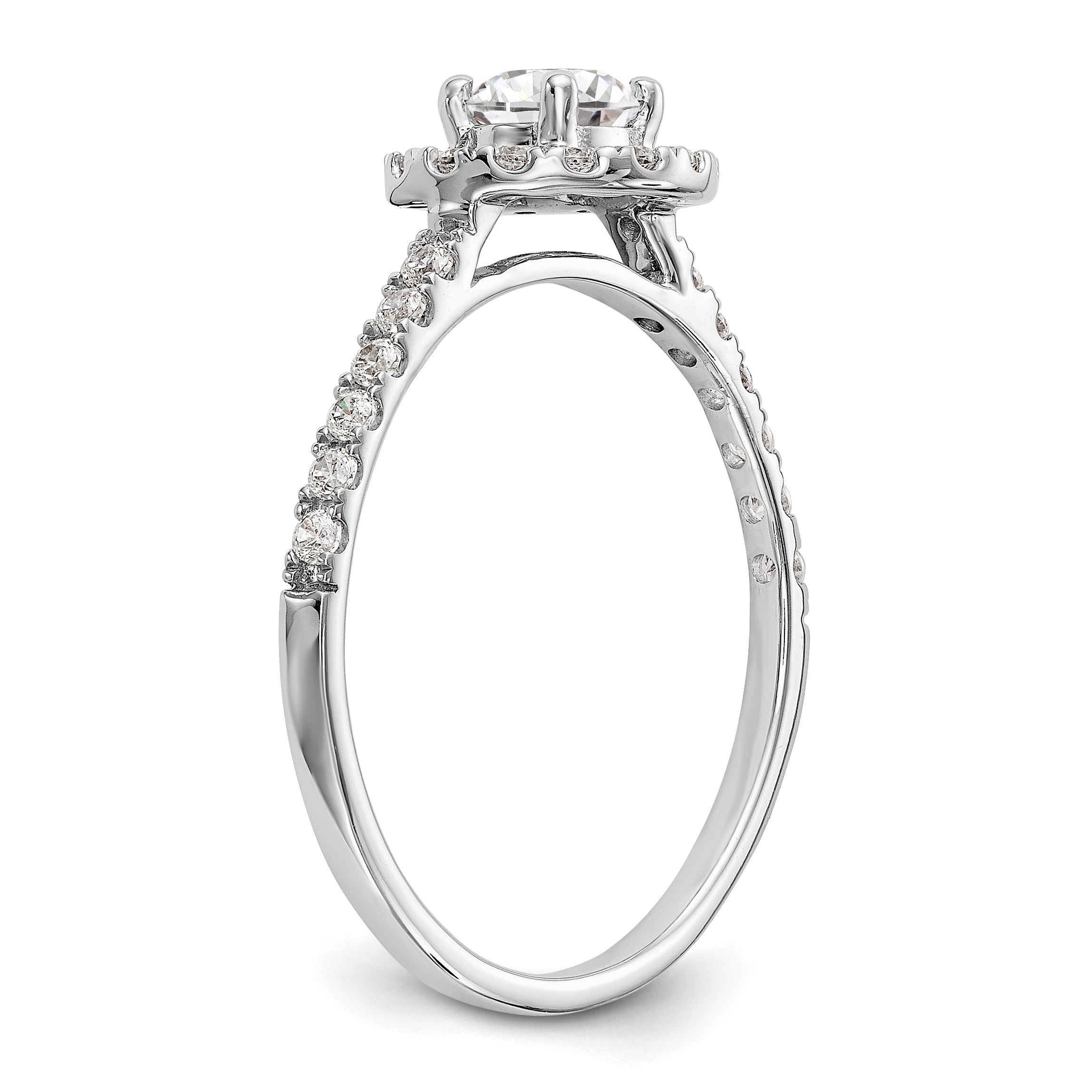 14K Weißgold Verlobungsring mit rundem simuliertem Diamanten und Halo-Fassung