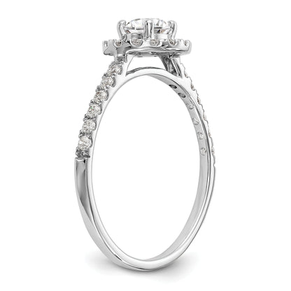 14K Weißgold Verlobungsring mit rundem simuliertem Diamanten und Halo-Fassung