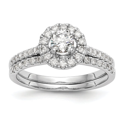 14K Weißgold Verlobungsring mit rundem simuliertem Diamanten und Halo-Fassung