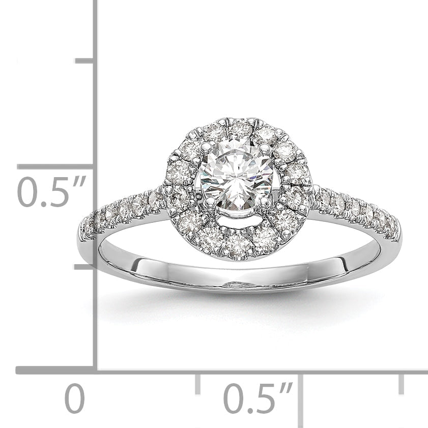 14K Weißgold Verlobungsring mit rundem simuliertem Diamanten und Halo-Fassung