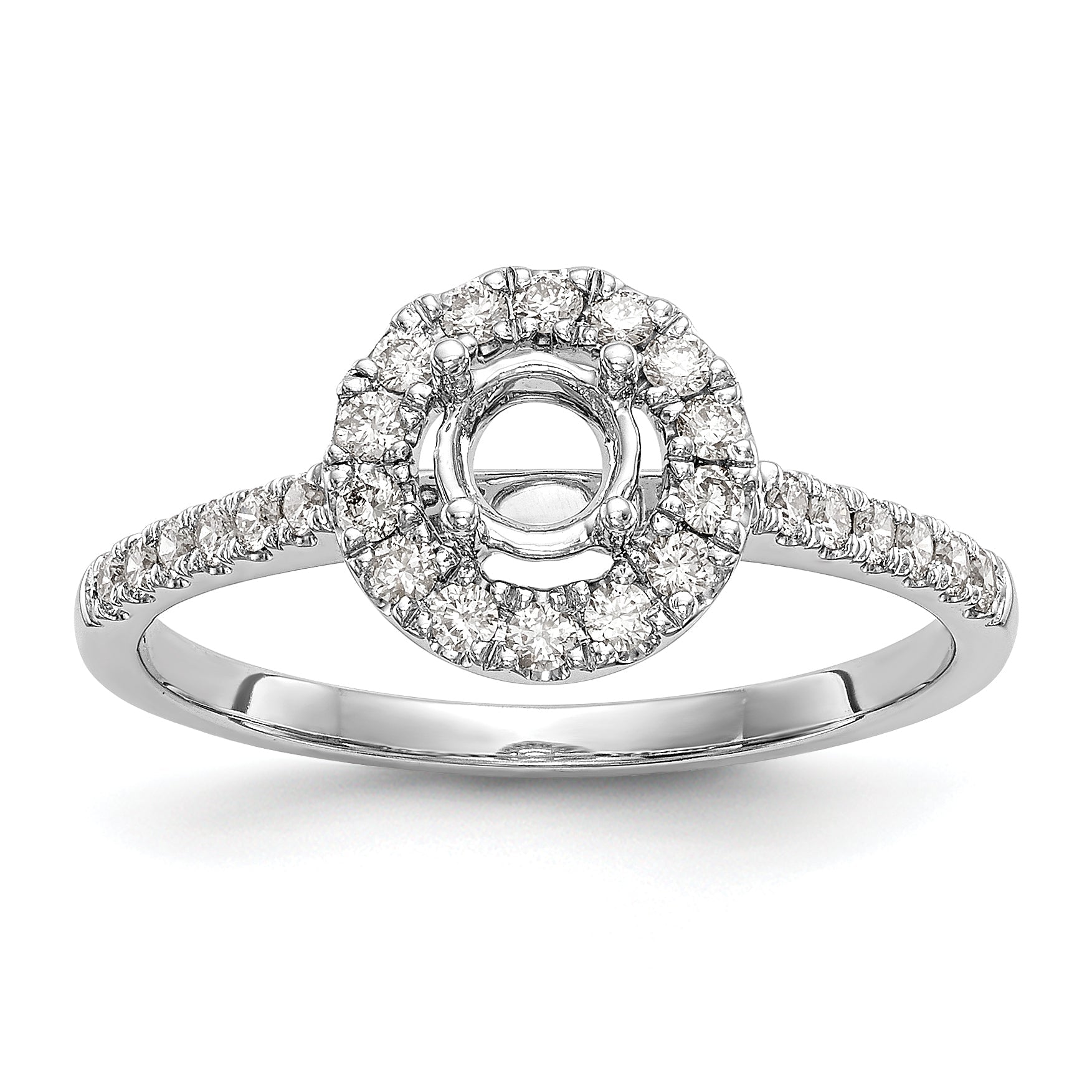 14K Weißgold Verlobungsring mit rundem simuliertem Diamanten und Halo-Fassung