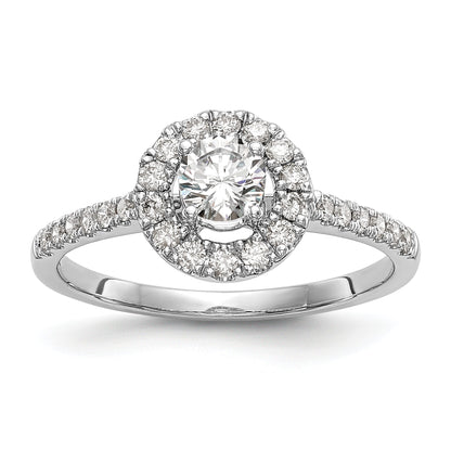 14K Weißgold Verlobungsring mit rundem simuliertem Diamanten und Halo-Fassung