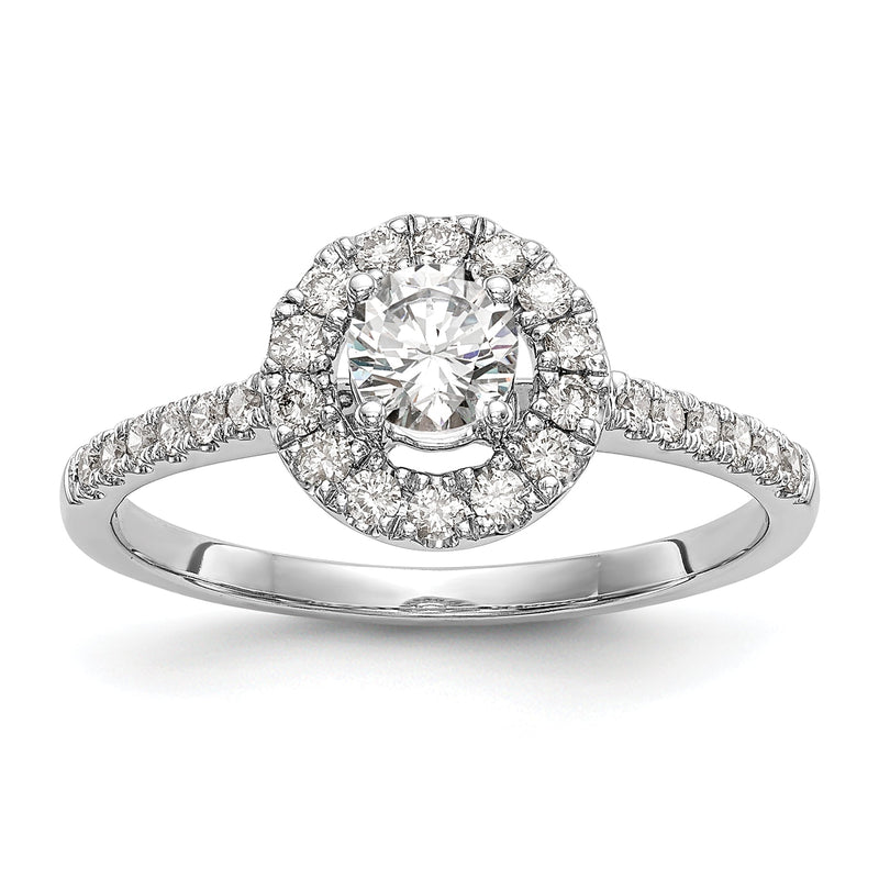 14K Weißgold Verlobungsring mit rundem simuliertem Diamanten und Halo