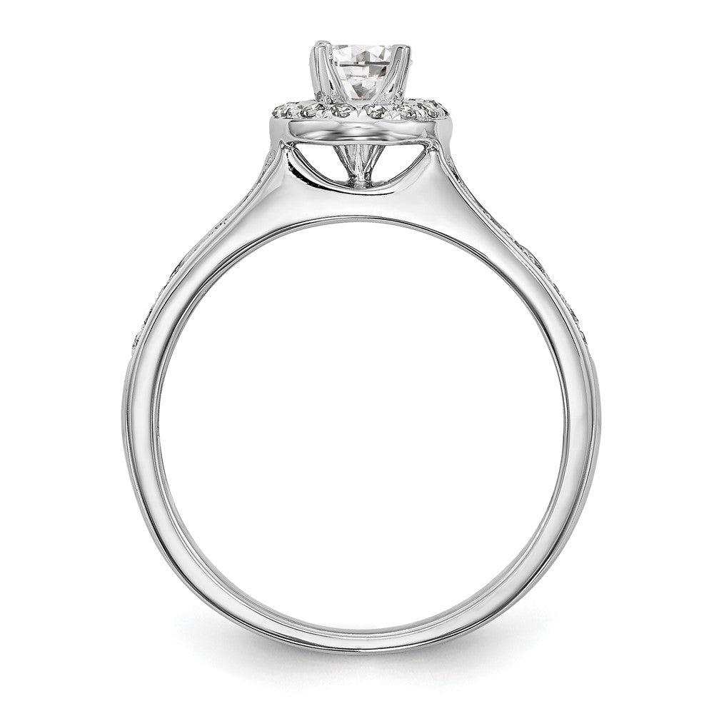 14K Weißgold Verlobungsring mit rundem simuliertem Diamanten, Halo