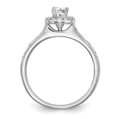 14K Weißgold Verlobungsring mit rundem simuliertem Diamanten, Halo